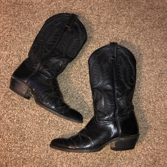 TONY LAMA MENS BLACK EL PASO ROUND TOE BOOTS - Picture 2 of 9